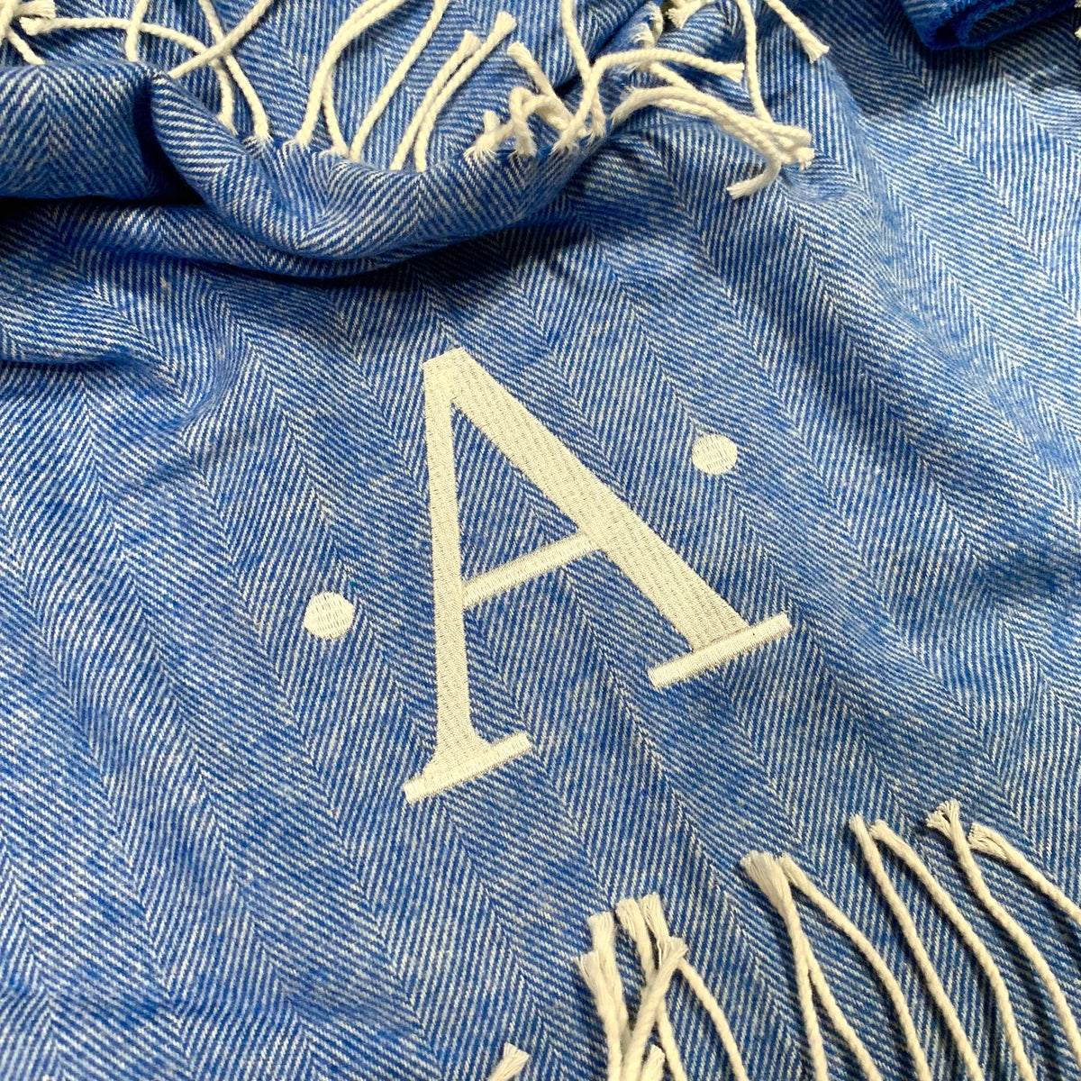 Embroidered Monogram Italian Herringbone Throw Blanket