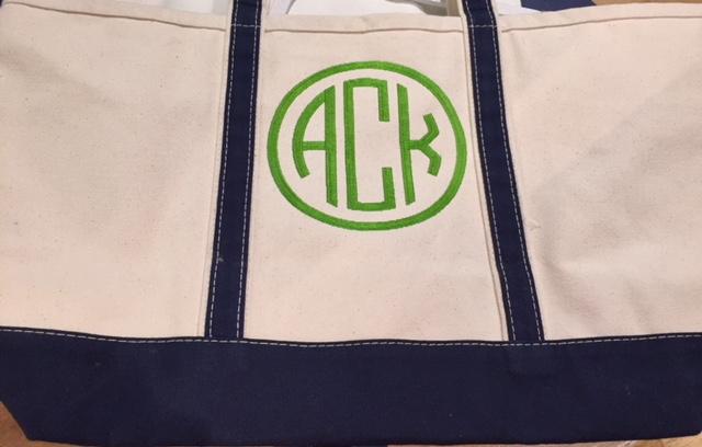 Embroidered Monogram Large Boat Tote Canvas