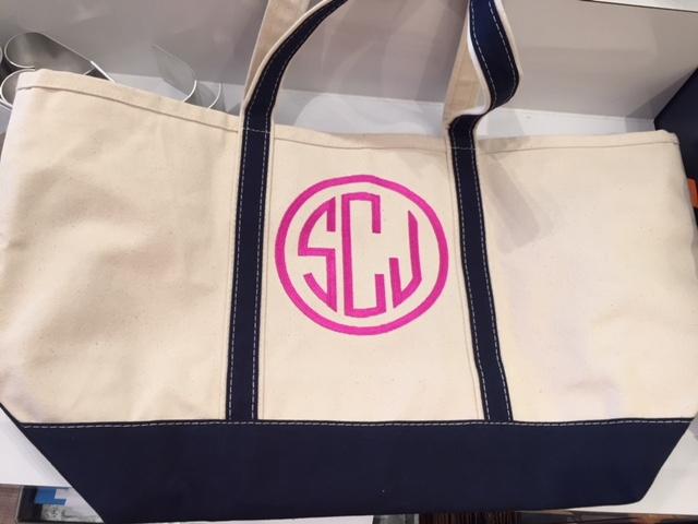 Embroidered Monogram Large Boat Tote Canvas