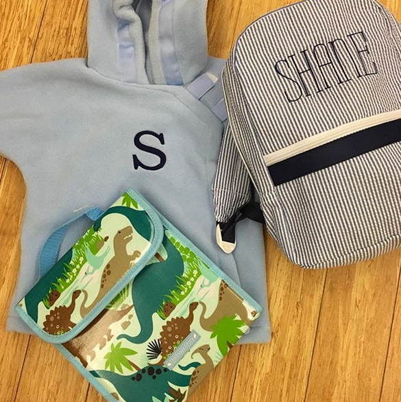 Embroidered Monogram Baby Fleece Jacket Widgeon Seersucker Backpack