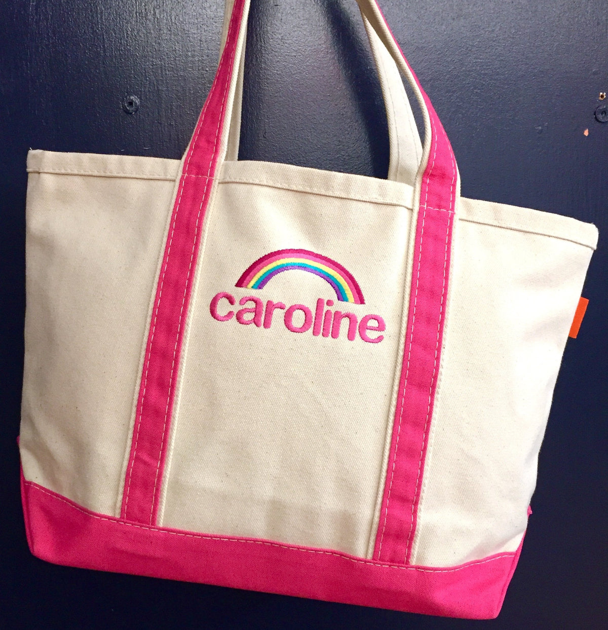 Embroidered Monogram Medium Canvas Boat Tote