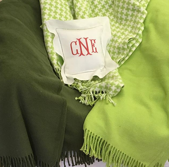 Embroidered Monogram Linen Square Pillow Perfect Blanket