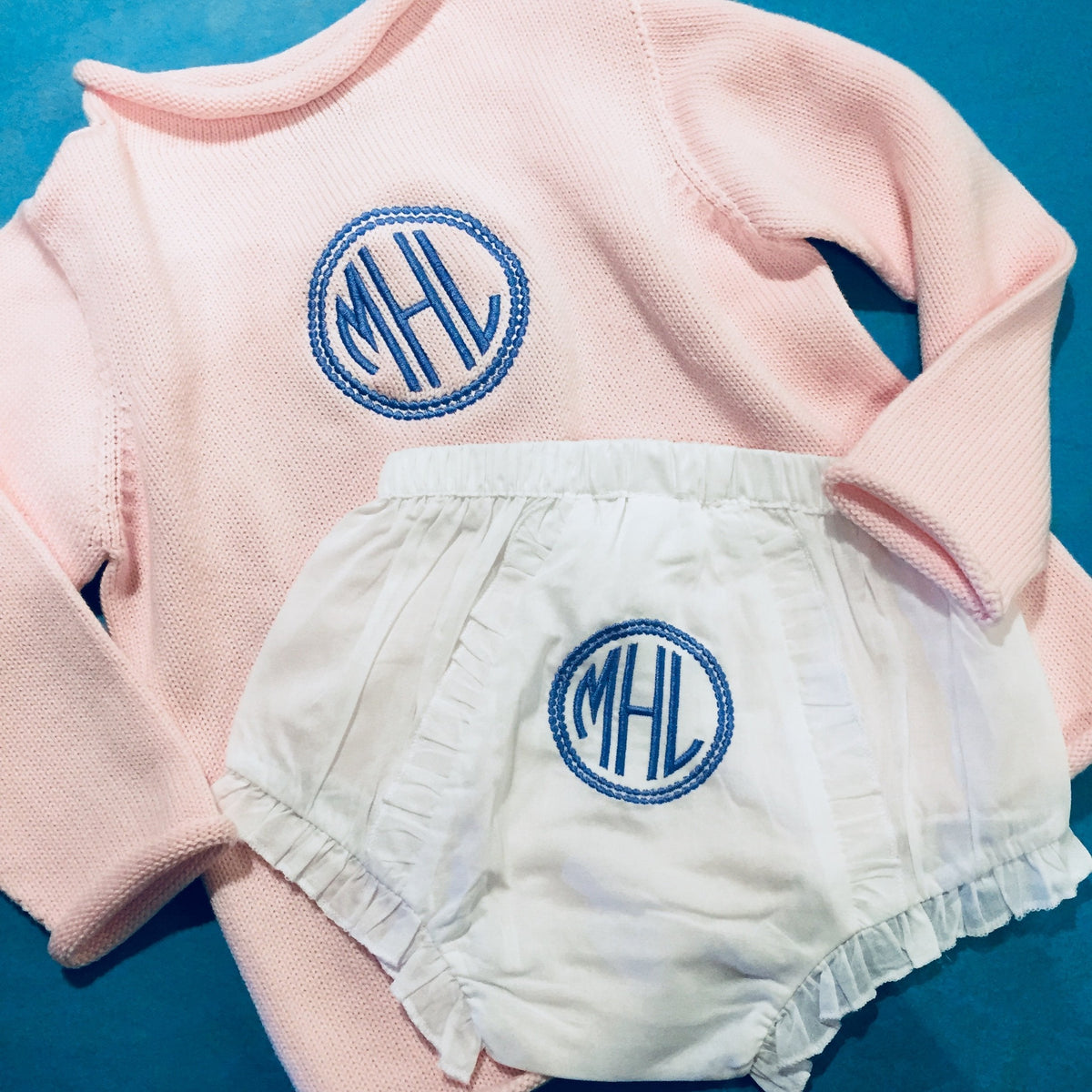 Embroidered Monogram Diaper Cover Rollneck Sweater