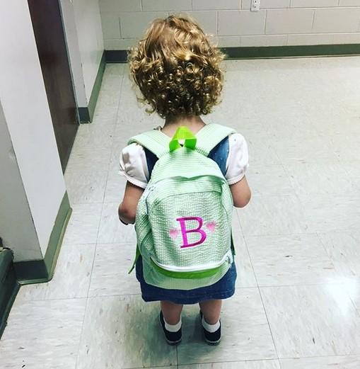 Embroidered Monogram Kids Seersucker Backpack