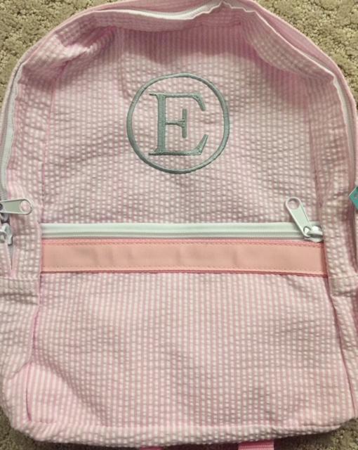 Embroidered Monogram Kids Seersucker Backpack