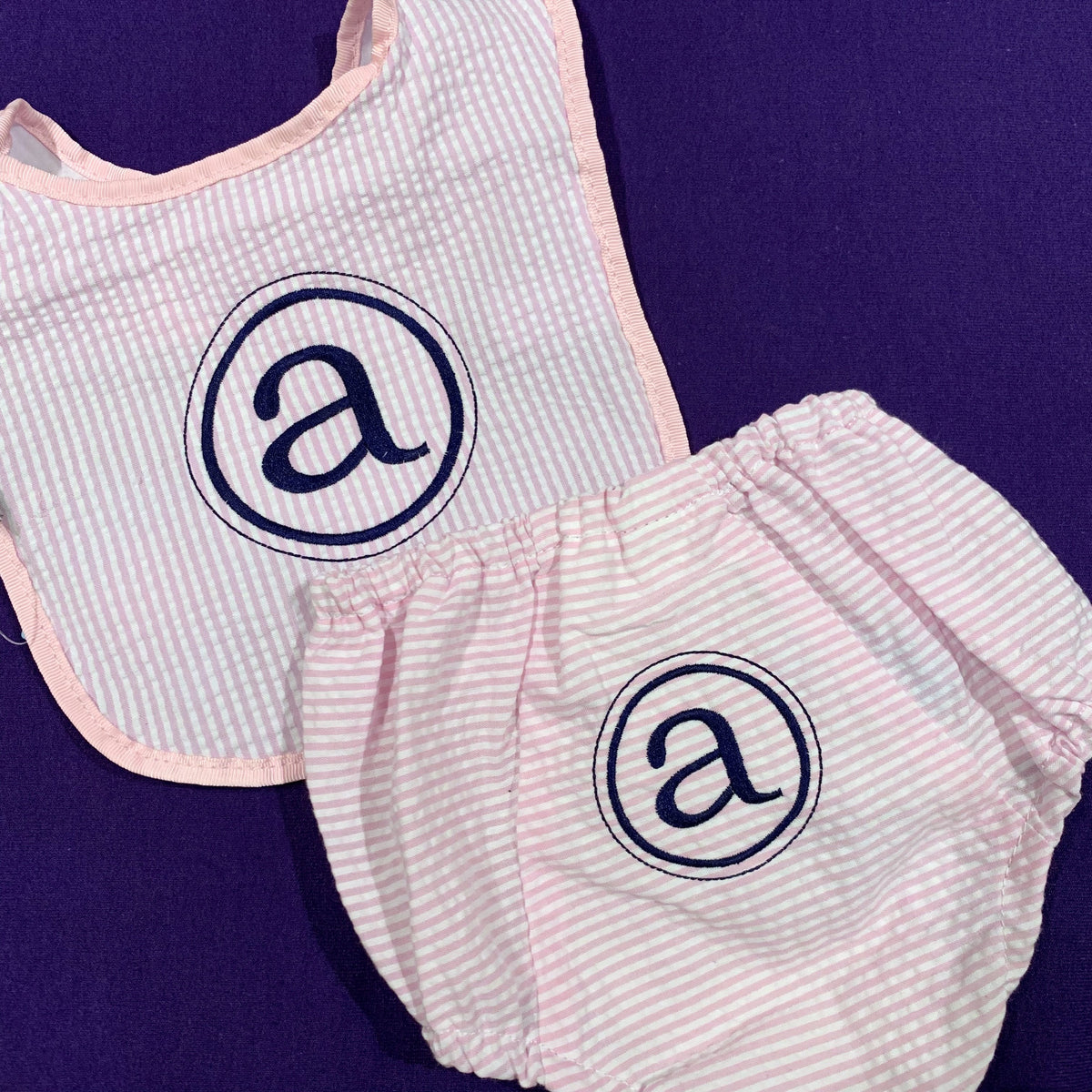 Embroidered Monogram Seersucker Baby Bib Diaper Cover