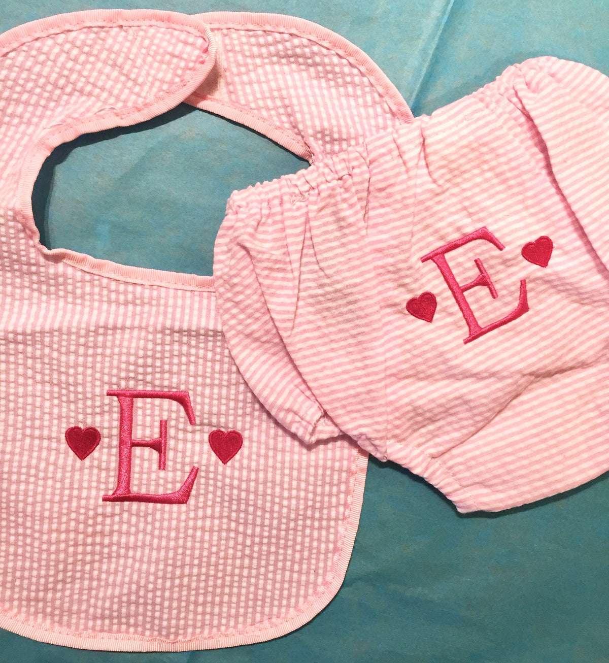 Embroidered Monogram Seersucker Baby Bib