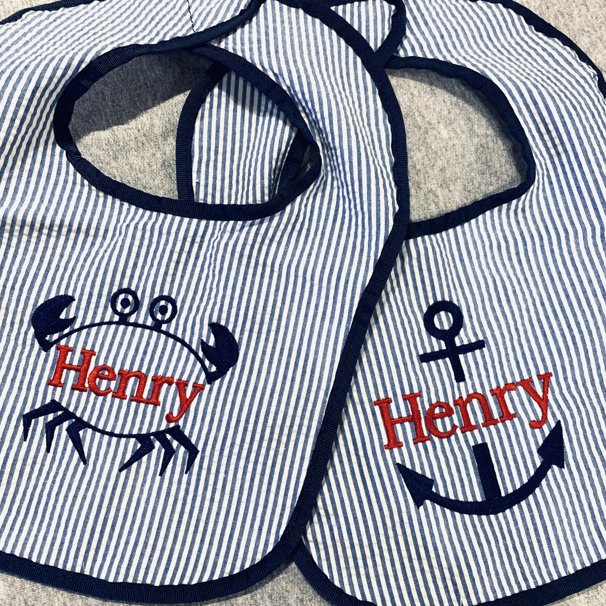 Embroidered Monogram Seersucker Baby Bib