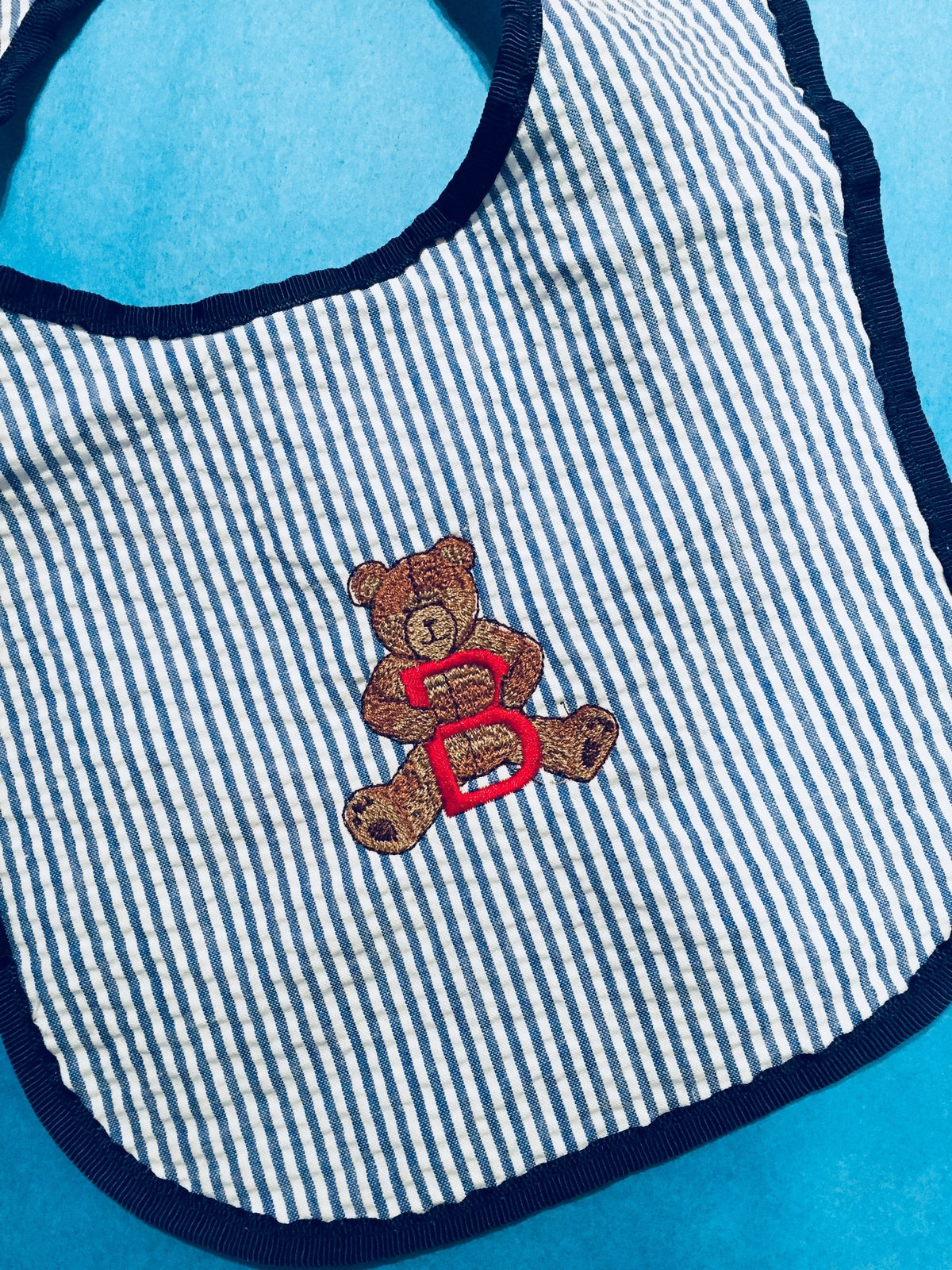 Embroidered Monogram Seersucker Baby Bib