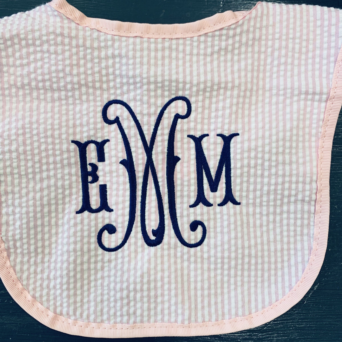 Embroidered Monogram Seersucker Baby Bib