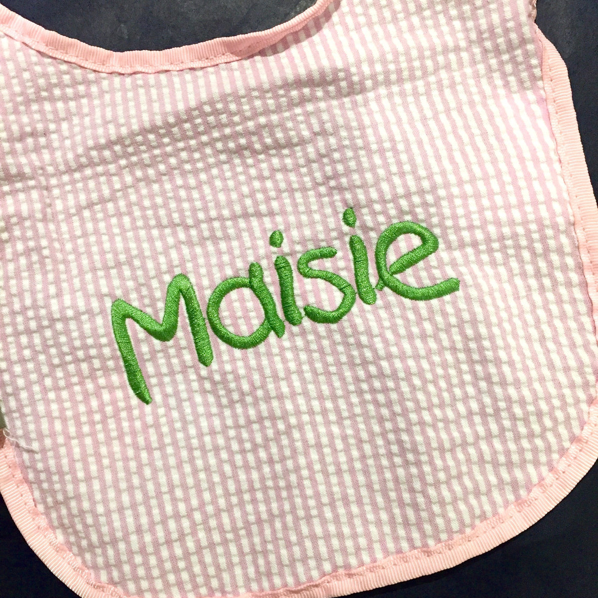 Embroidered Monogram Seersucker Baby Bib