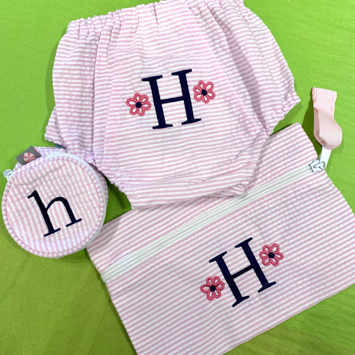 Embroidered Monogram Diaper Cover Pencil Case Small Jewel Round