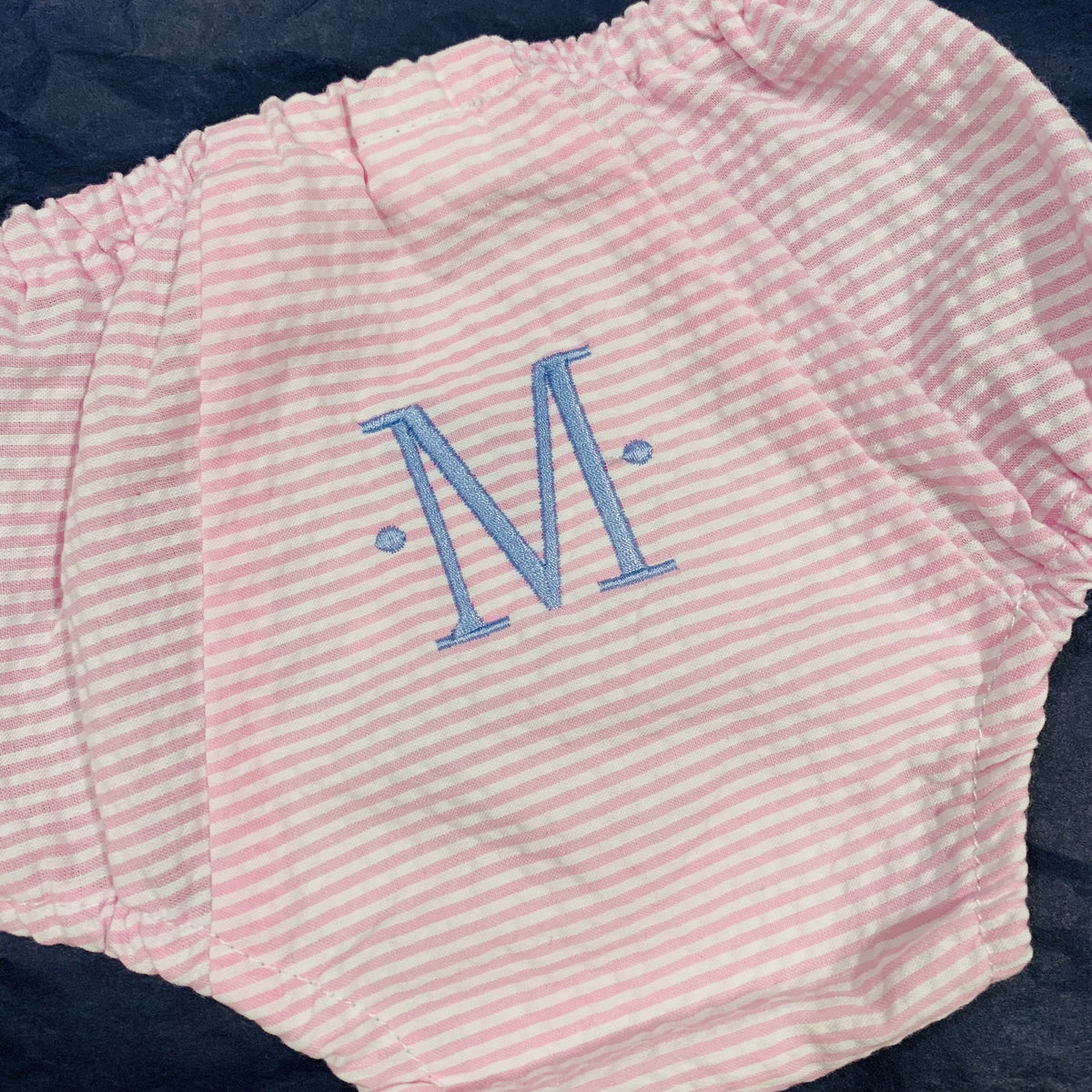 Embroidered Monogram Diaper Cover Seersucker