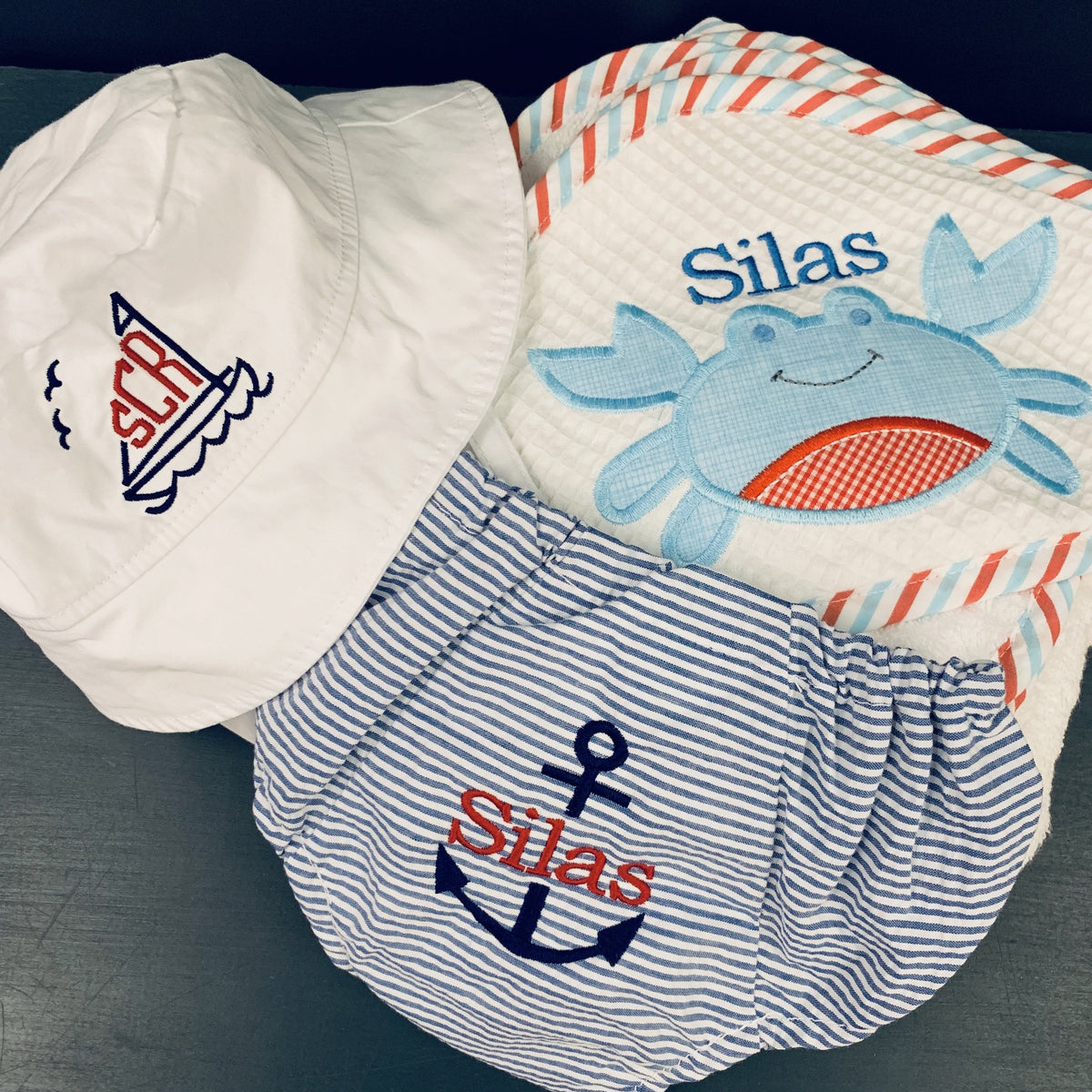 Embroidered Monogram Diaper Cover Baby Sun Hat Hooded Towel
