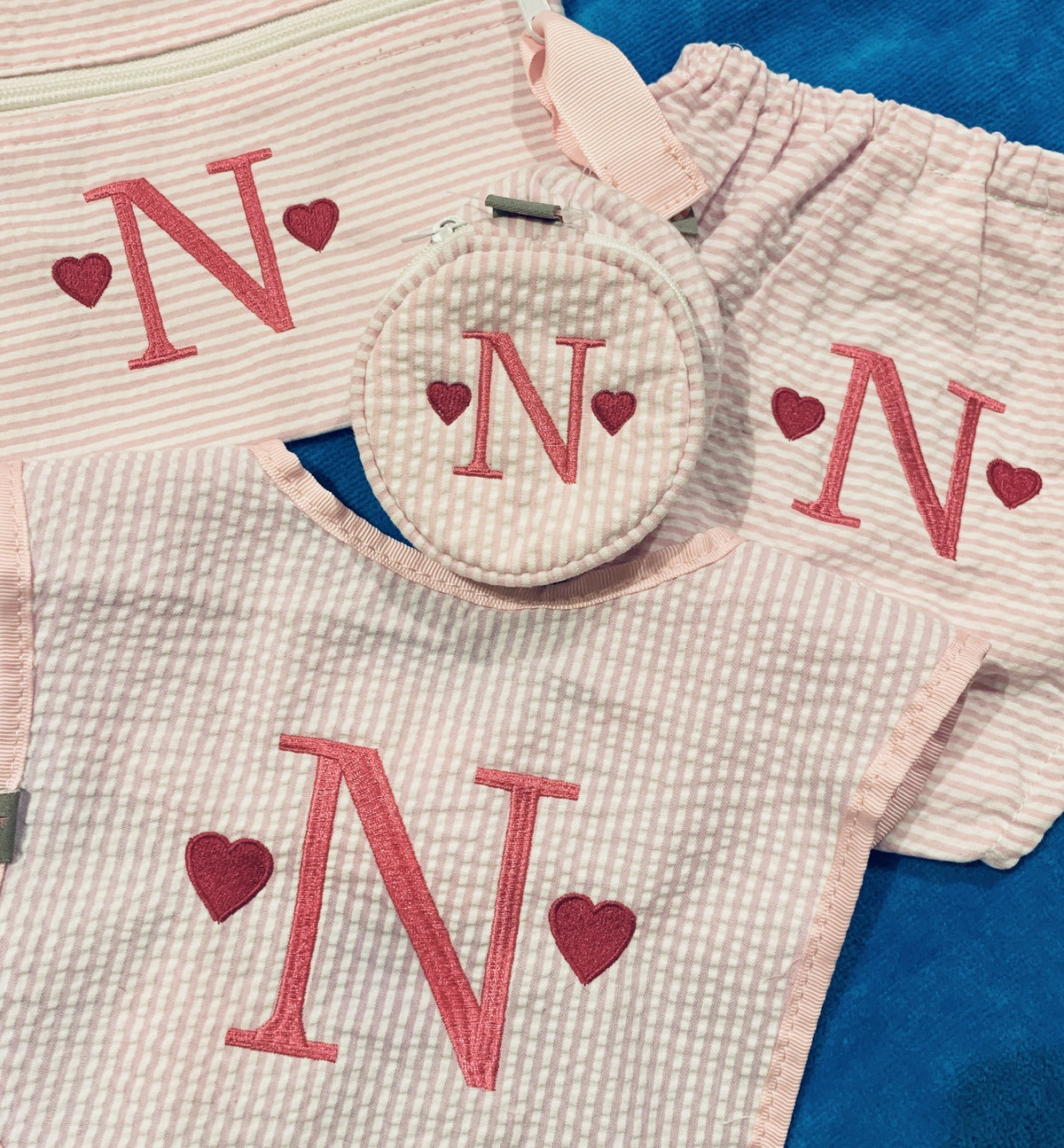 Embroidered Monogram Small Jewel Round Bib Pencil Case Diaper Cover