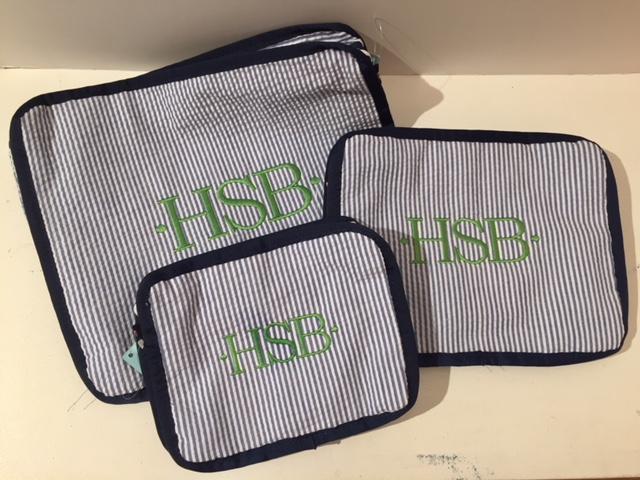 navy seersucker stacking set embroidered monogram