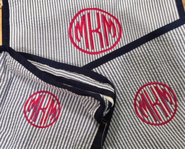 navy seersucker stacking set embroidered monogram