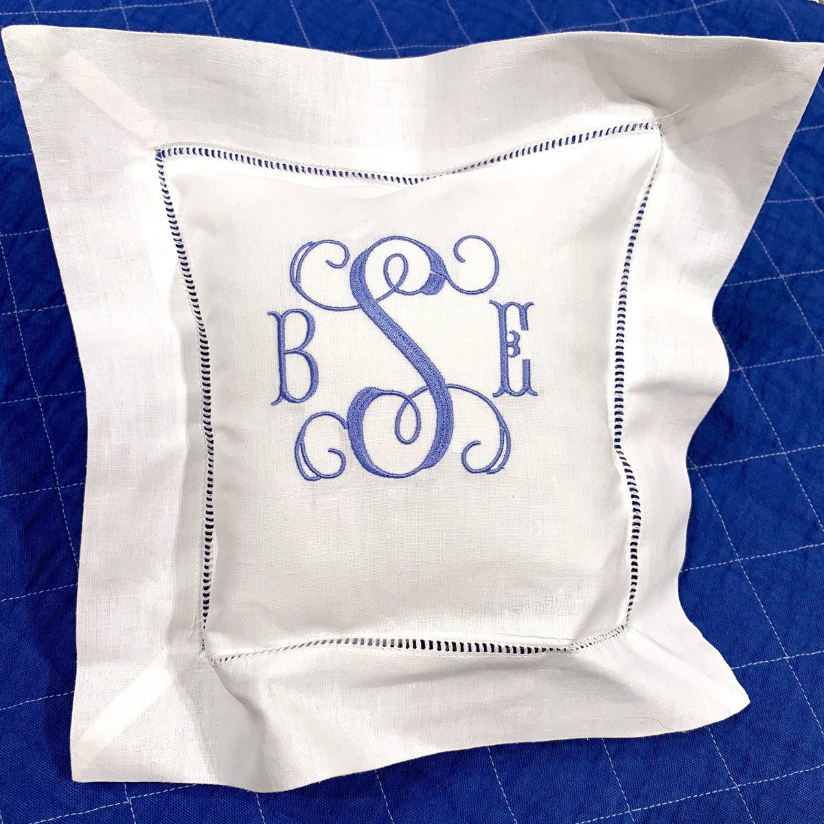 Embroidered Monogram Linen Square Pillow
