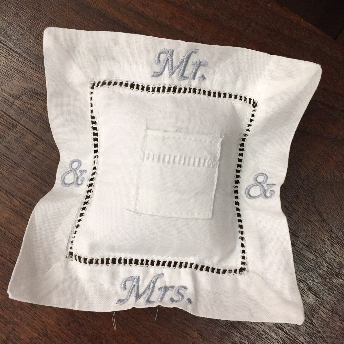 Embroidered Linen Ring Bearer Pillow