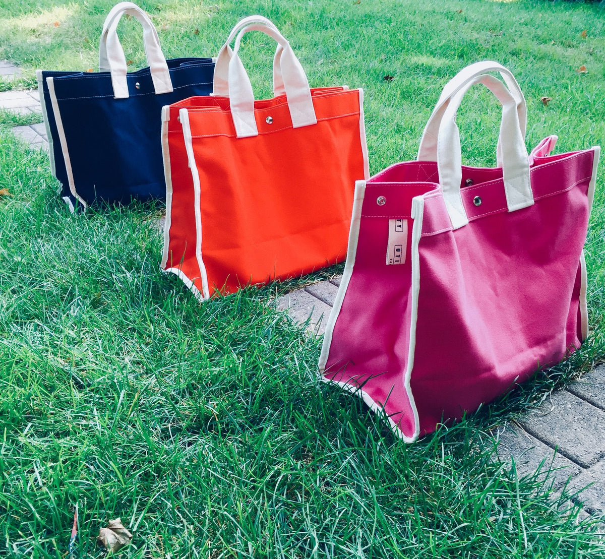 Embroidered Monogram Utility Canvas Field Bag Navy Orange Pink